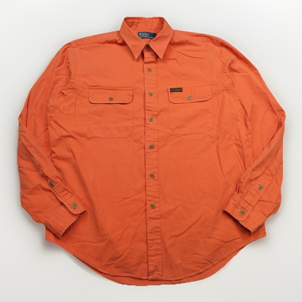Vintage Polo by Ralph Lauren Men's Long Sleeve Button Down Size XL Orange Pocket